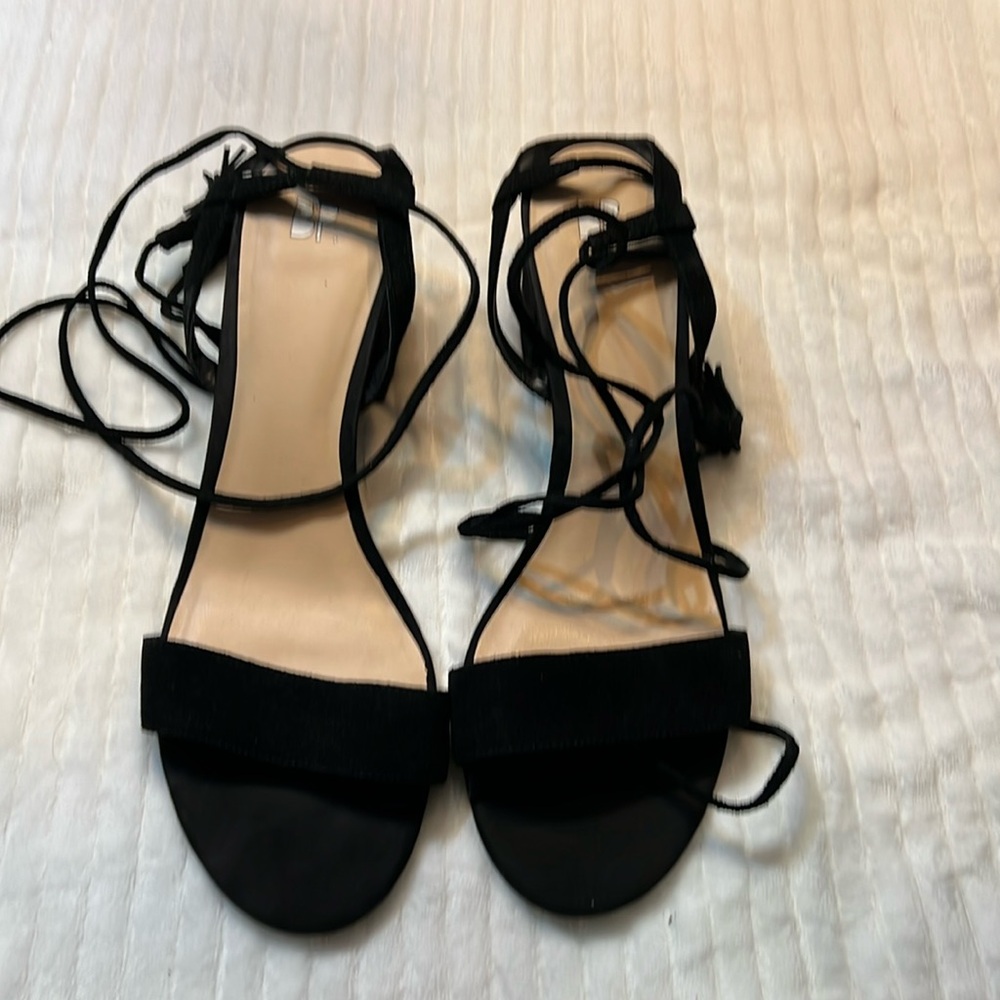 BP wrap around the ankle black faux suede sandals